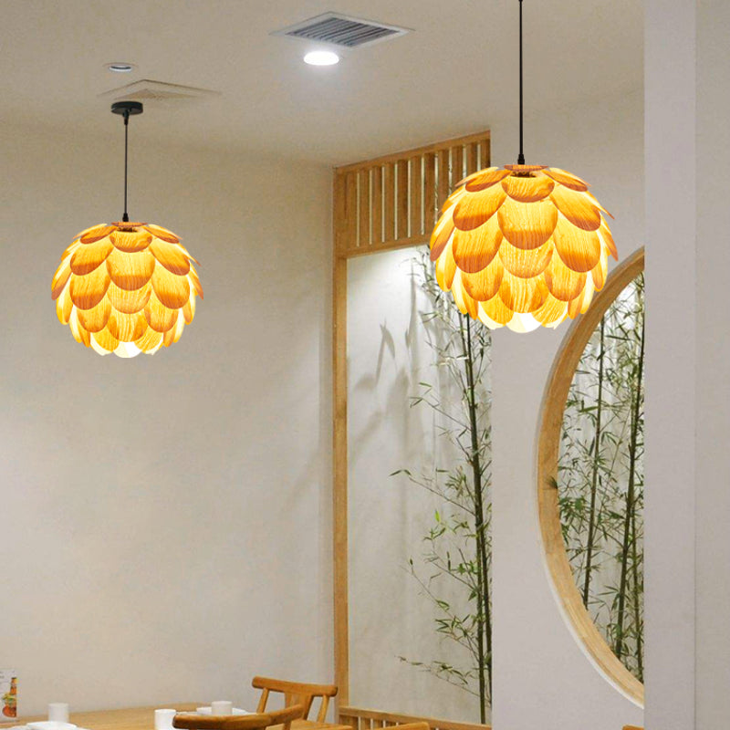Nordic Wooden Single Globe Pendant Lights with Scale Accents