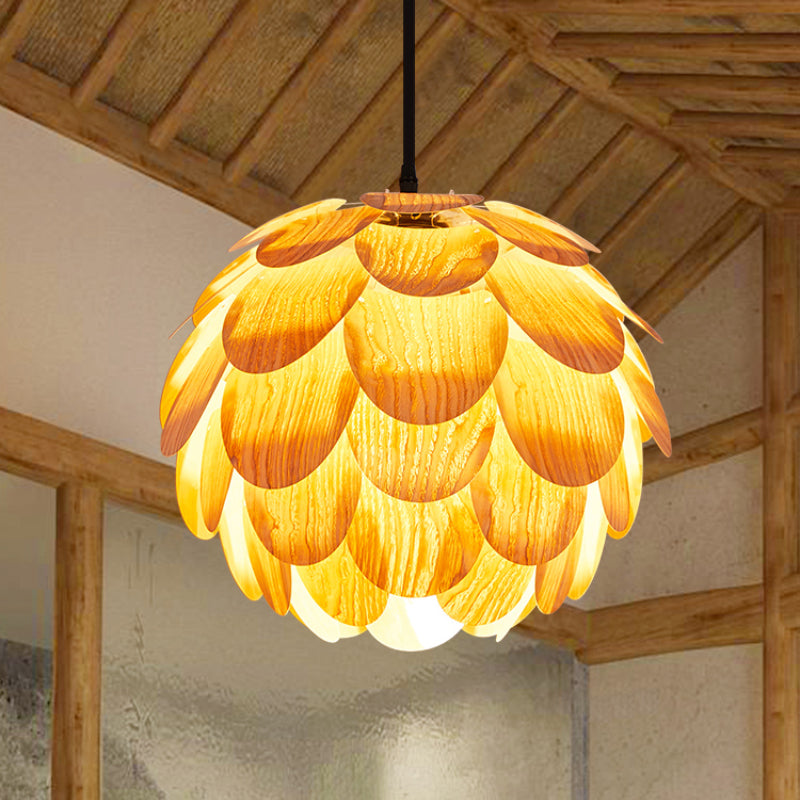 Nordic Wooden Single Globe Pendant Lights with Scale Accents