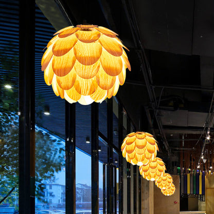 Nordic Wooden Single Globe Pendant Lights with Scale Accents