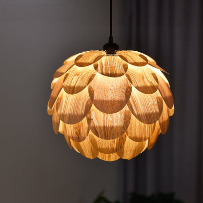 Nordic Wooden Single Globe Pendant Lights with Scale Accents