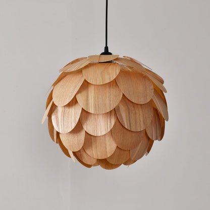 Nordic Wooden Single Globe Pendant Lights with Scale Accents