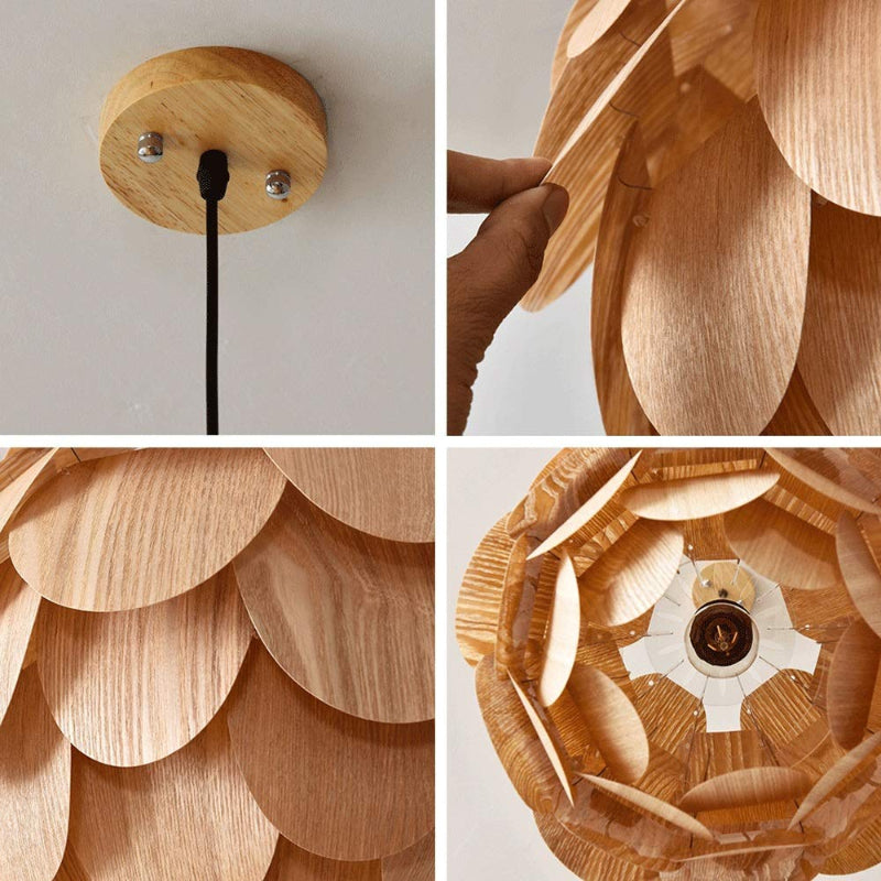 Nordic Wooden Single Globe Pendant Lights with Scale Accents