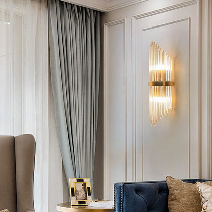 Striaged 2-Light Gold Glass Wall Sconce Metal Vanity Wall Light