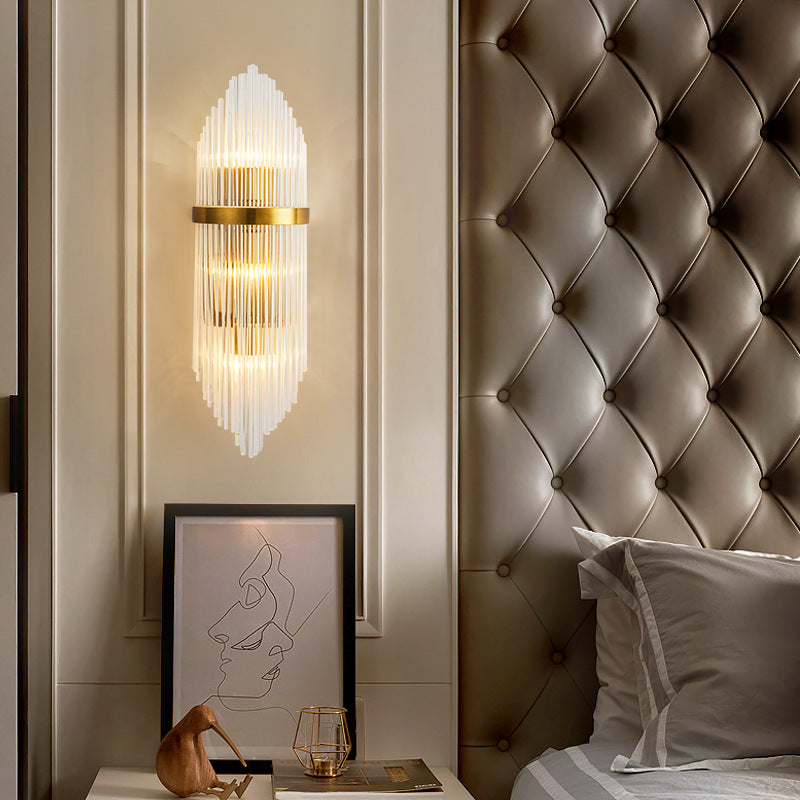 Striaged 2-Light Gold Glass Wall Sconce Metal Vanity Wall Light
