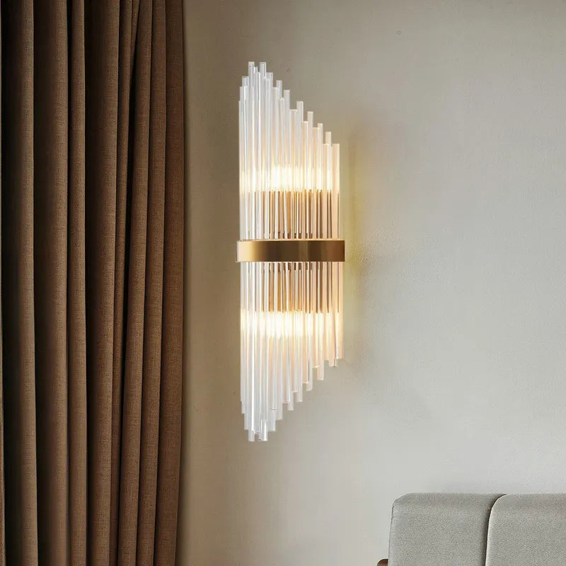 Striaged 2-Light Gold Glass Wall Sconce Metal Vanity Wall Light