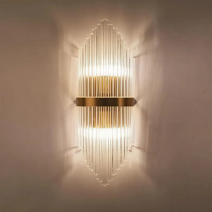 Striaged 2-Light Gold Glass Wall Sconce Metal Vanity Wall Light