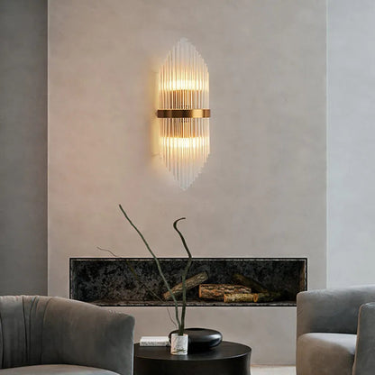 Striaged 2-Light Gold Glass Wall Sconce Metal Vanity Wall Light