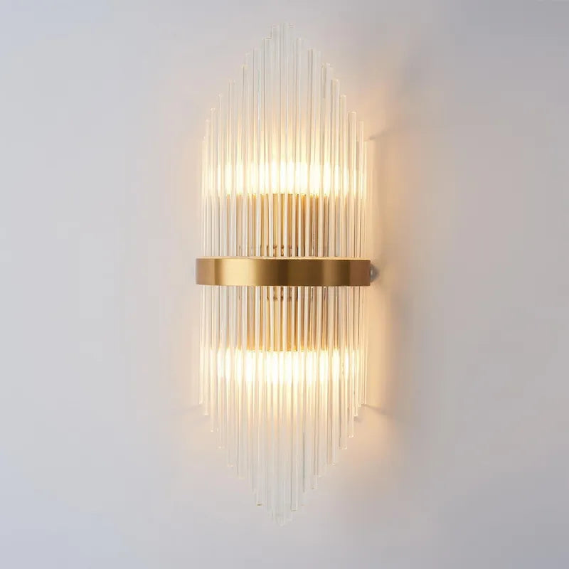 Striaged 2-Light Gold Glass Wall Sconce Metal Vanity Wall Light
