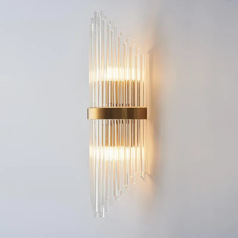 Striaged 2-Light Gold Glass Wall Sconce Metal Vanity Wall Light