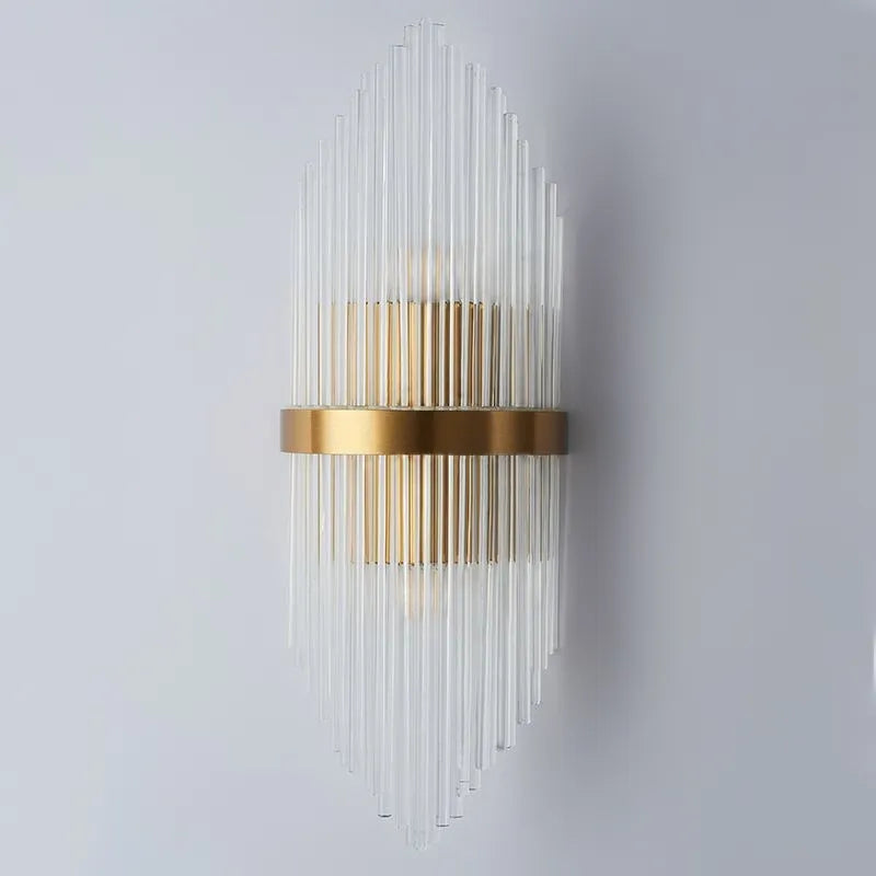 Striaged 2-Light Gold Glass Wall Sconce Metal Vanity Wall Light