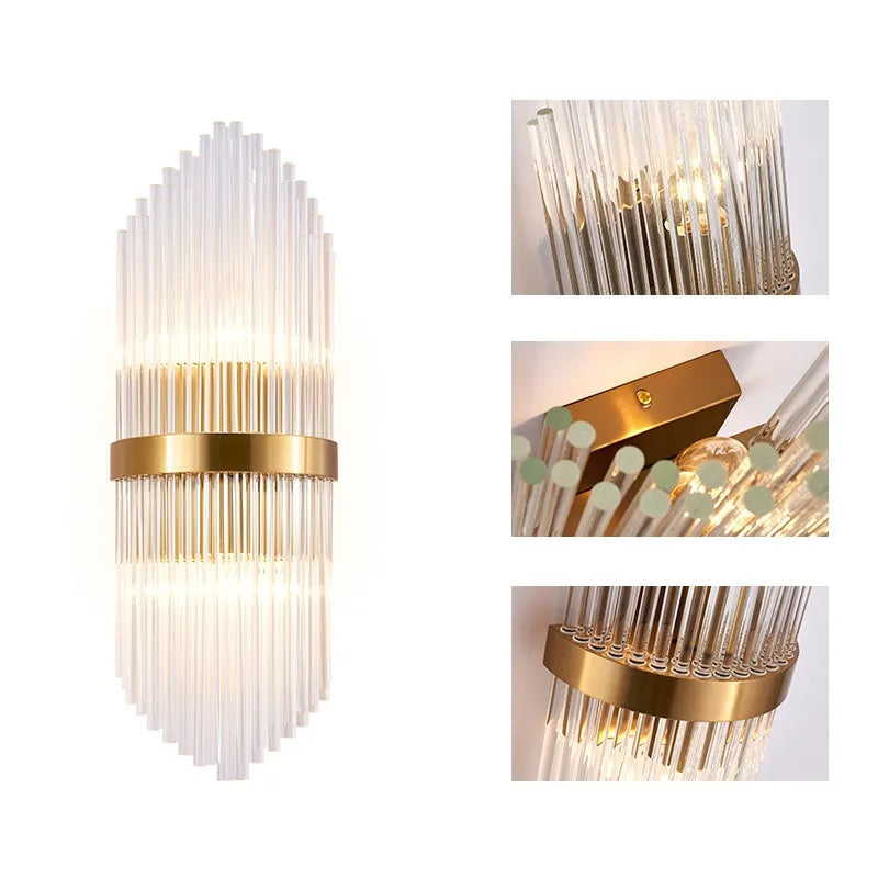 Striaged 2-Light Gold Glass Wall Sconce Metal Vanity Wall Light