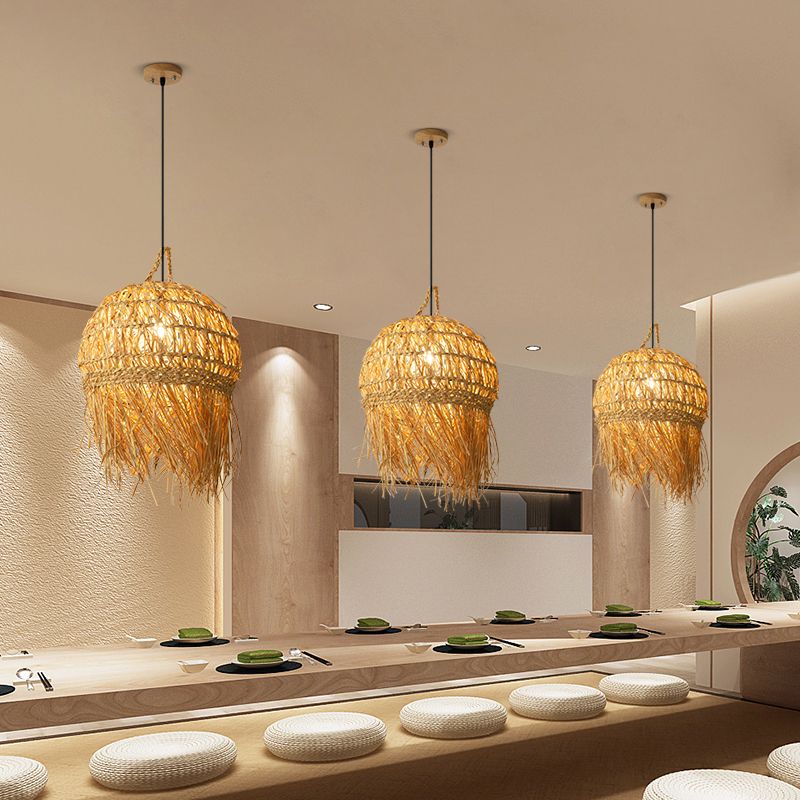 Unique Shade Bamboo Hanging Lighting Modern Style