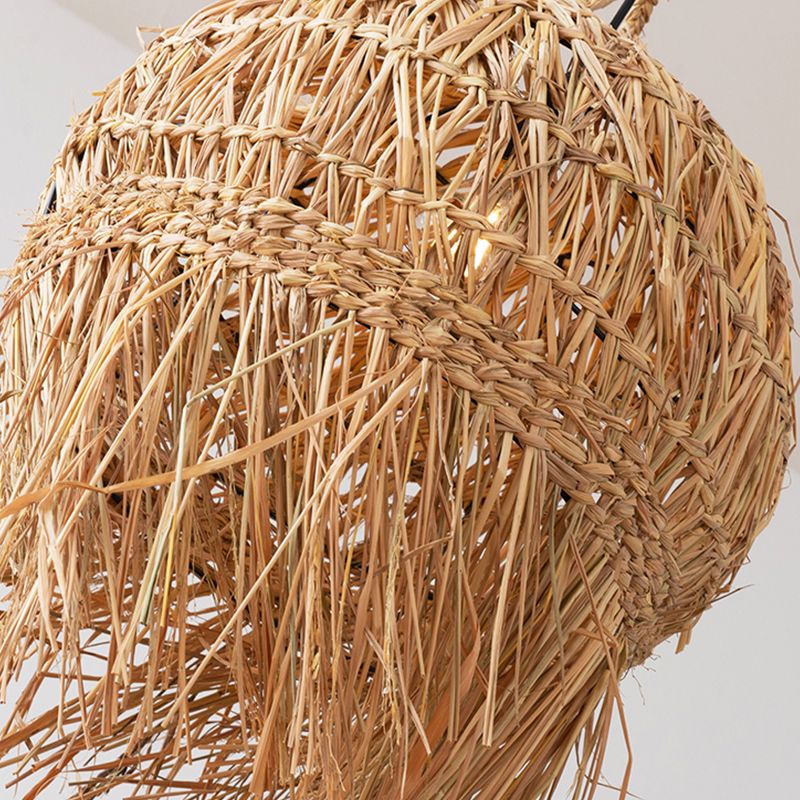 Unique Shade Bamboo Hanging Lighting Modern Style