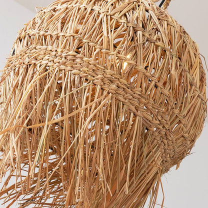 Unique Shade Bamboo Hanging Lighting Modern Style