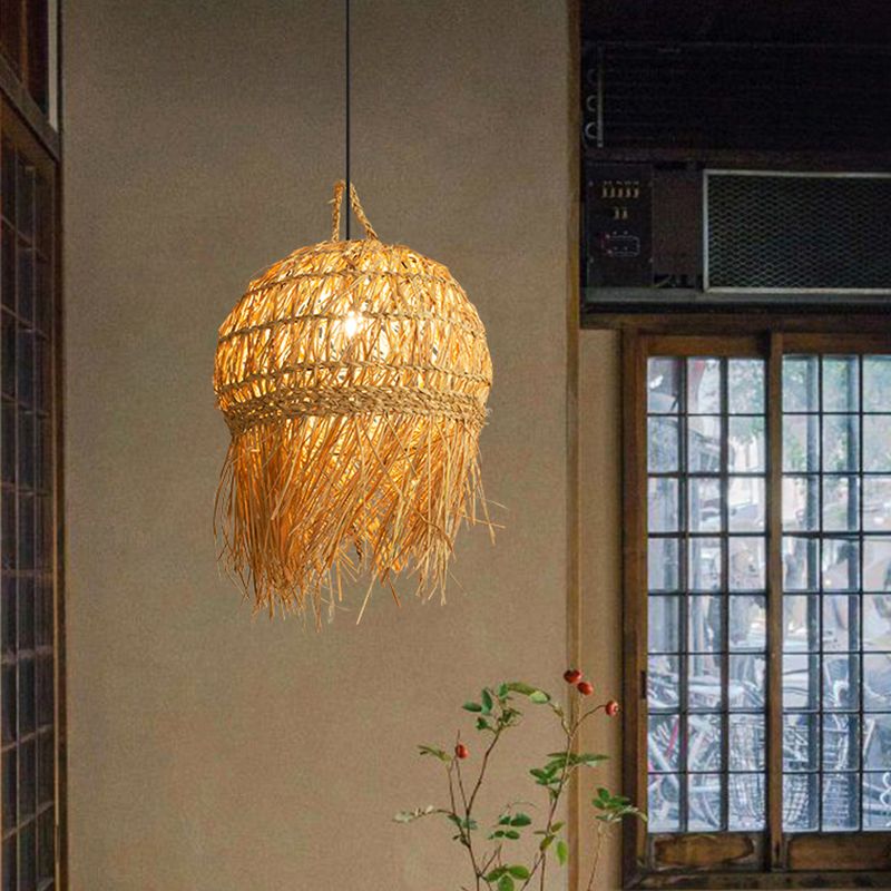Unique Shade Bamboo Hanging Lighting Modern Style