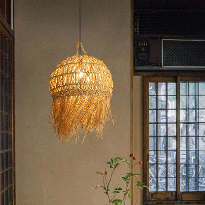 Unique Shade Bamboo Hanging Lighting Modern Style