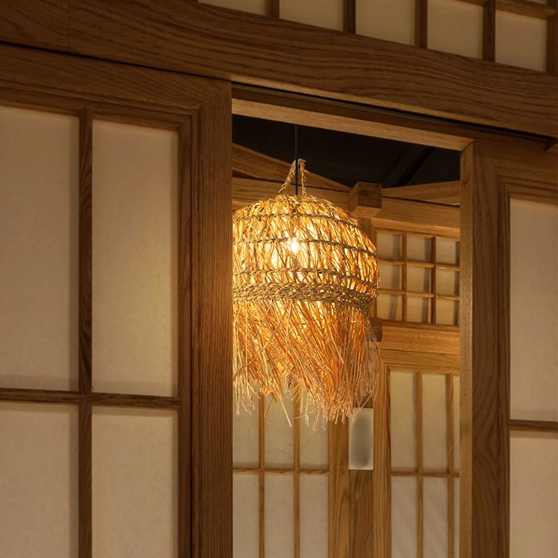 Unique Shade Bamboo Hanging Lighting Modern Style
