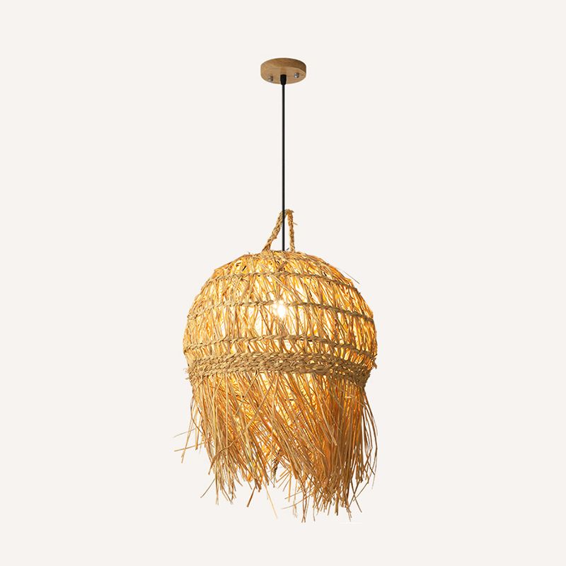 Unique Shade Bamboo Hanging Lighting Modern Style