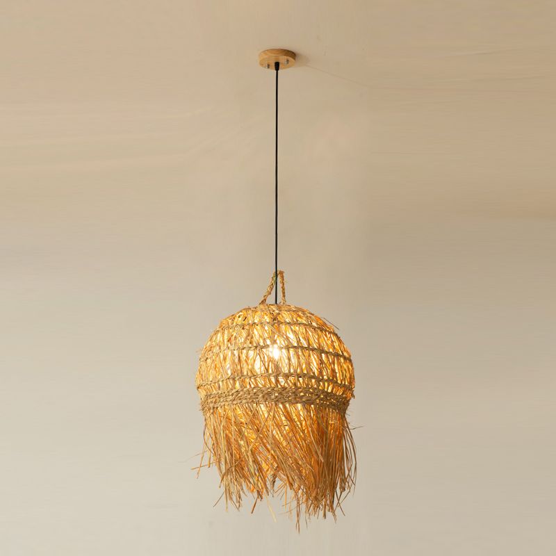 Unique Shade Bamboo Hanging Lighting Modern Style