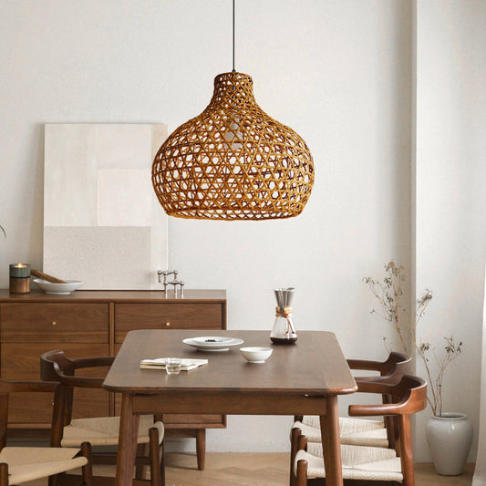 Retro Rattan Pendant Lights Woven Basket Shade-[Modern pendant lighting for bedroom and living space]-Demolights UK