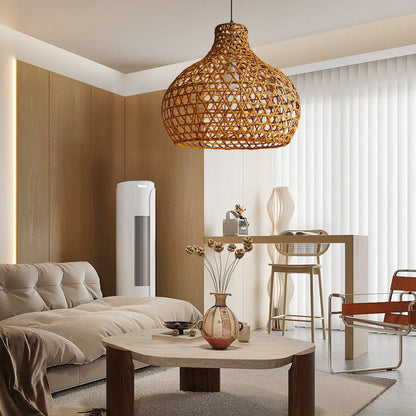 Retro Rattan Pendant Lights Woven Basket Shade
