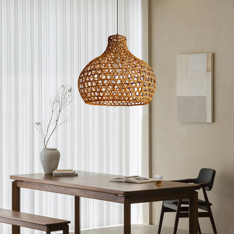 Retro Rattan Pendant Lights Woven Basket Shade
