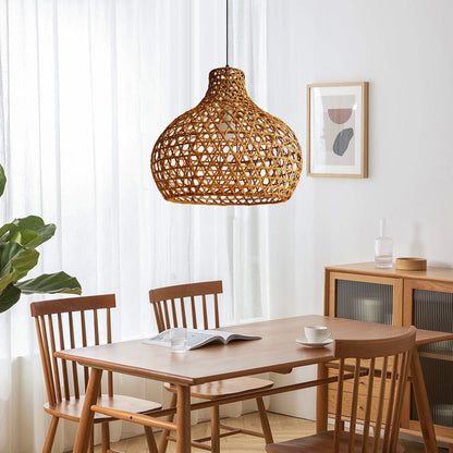 Retro Rattan Pendant Lights Woven Basket Shade