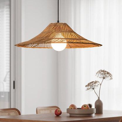 Coastal Rattan Pendant Lights Hat Shade Lamp-[Modern pendant lighting for bedroom and living space]-Demolights UK