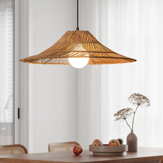 Coastal Rattan Pendant Lights Hat Shade Lamp-[Modern pendant lighting for bedroom and living space]-Demolights UK