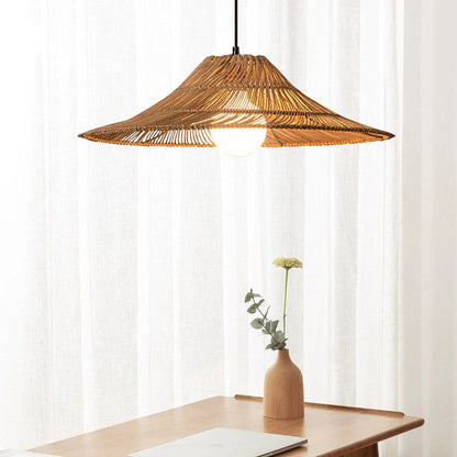 Coastal Rattan Pendant Lights Hat Shade Lamp