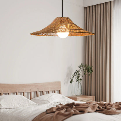 Coastal Rattan Pendant Lights Hat Shade Lamp