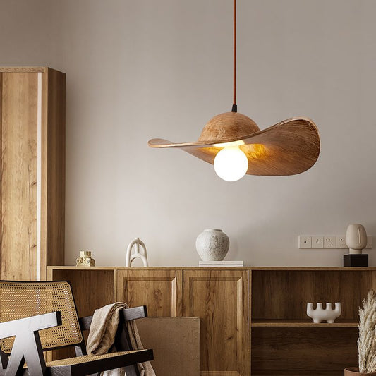 Modern Straw Hat Ceiling Lamp Resin Shade-[Modern pendant lighting for bedroom and living space]-Demolights UK