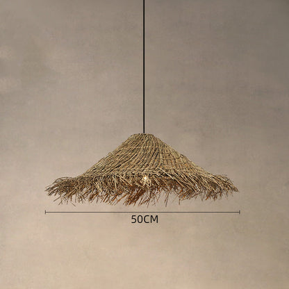 Rattan Tassell Straw Hat Pendant Lights