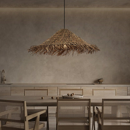Rattan Tassell Straw Hat Pendant Lights-[Modern pendant lighting for bedroom and living space]-Demolights UK