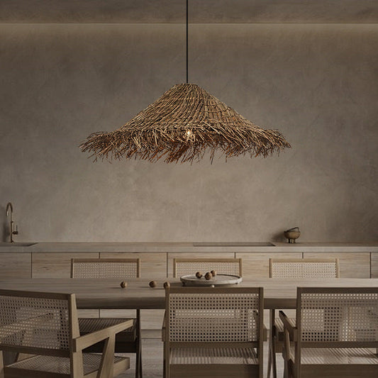 Rattan Tassell Straw Hat Pendant Lights-[Modern pendant lighting for bedroom and living space]-Demolights UK