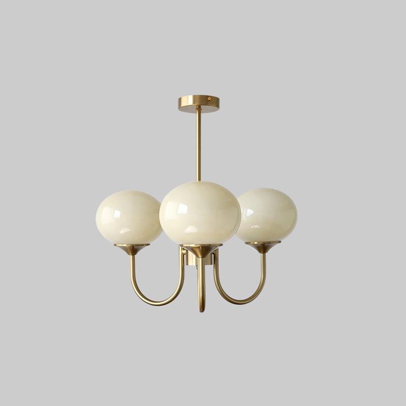 Modern Gooseneck Globe Chandelier - Mid-Century Pink & Orange Glass Pendant
