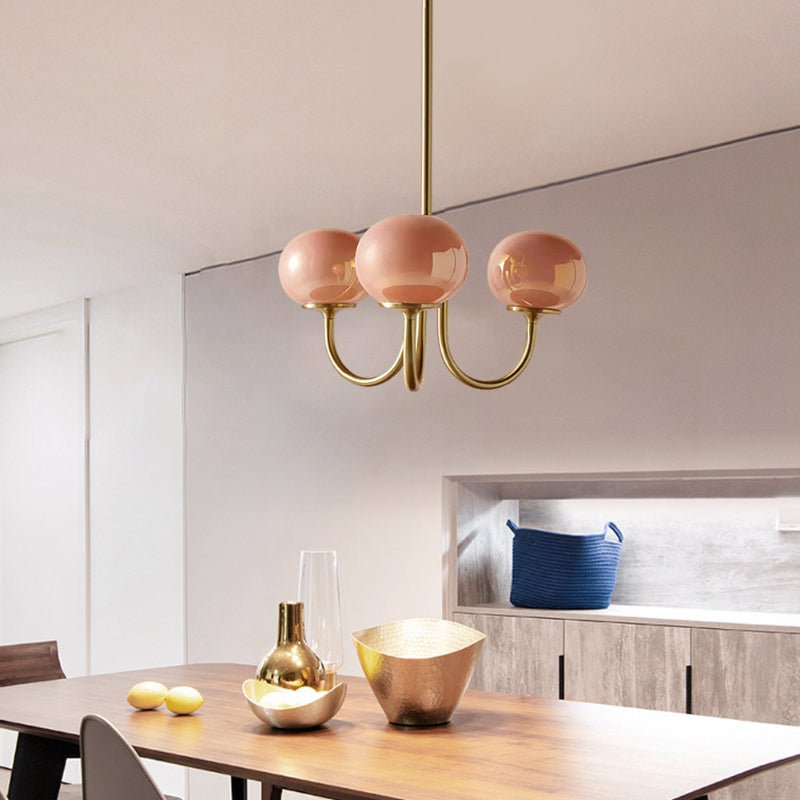 Modern Gooseneck Globe Chandelier - Mid-Century Pink & Orange Glass Pendant