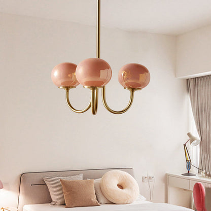 Modern Gooseneck Globe Chandelier - Mid-Century Pink & Orange Glass Pendant