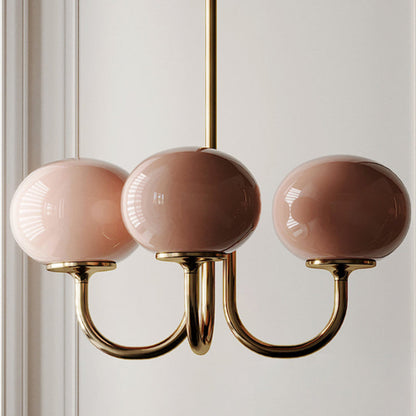 Modern Gooseneck Globe Chandelier - Mid-Century Pink & Orange Glass Pendant