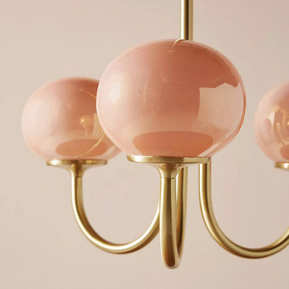 Modern Gooseneck Globe Chandelier - Mid-Century Pink & Orange Glass Pendant