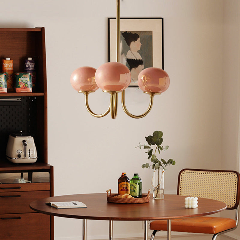 Modern Gooseneck Globe Chandelier - Mid-Century Pink & Orange Glass Pendant