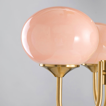 Modern Gooseneck Globe Chandelier - Mid-Century Pink & Orange Glass Pendant