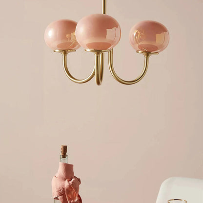 Modern Gooseneck Globe Chandelier - Mid-Century Pink & Orange Glass Pendant
