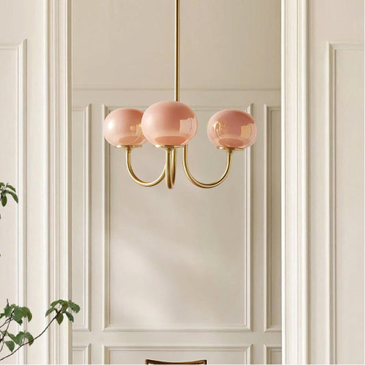 Milk Pink Glass Pendant Light Bubble Chandelier-[Modern pendant lighting for bedroom and living space]-Demolights UK