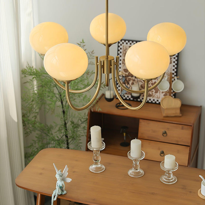 Modern Gooseneck Globe Chandelier - Mid-Century Pink & Orange Glass Pendant