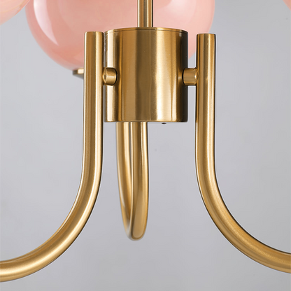 Modern Gooseneck Globe Chandelier - Mid-Century Pink & Orange Glass Pendant