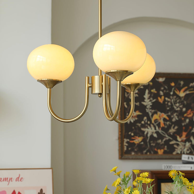 Modern Gooseneck Globe Chandelier - Mid-Century Pink & Orange Glass Pendant