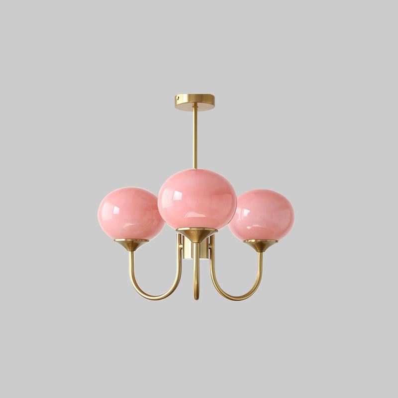 Modern Gooseneck Globe Chandelier - Mid-Century Pink & Orange Glass Pendant
