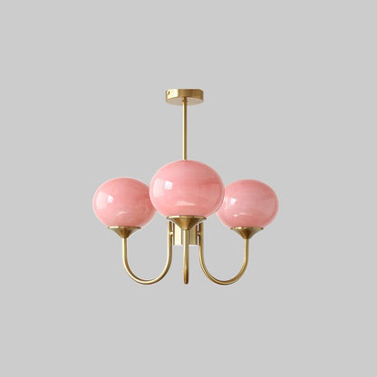Modern Gooseneck Globe Chandelier - Mid-Century Pink & Orange Glass Pendant