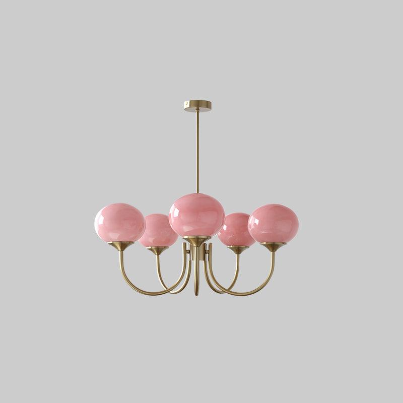 Modern Gooseneck Globe Chandelier - Mid-Century Pink & Orange Glass Pendant